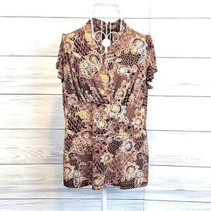JKLA California brown and tan short sleeved blouse Women's Size M